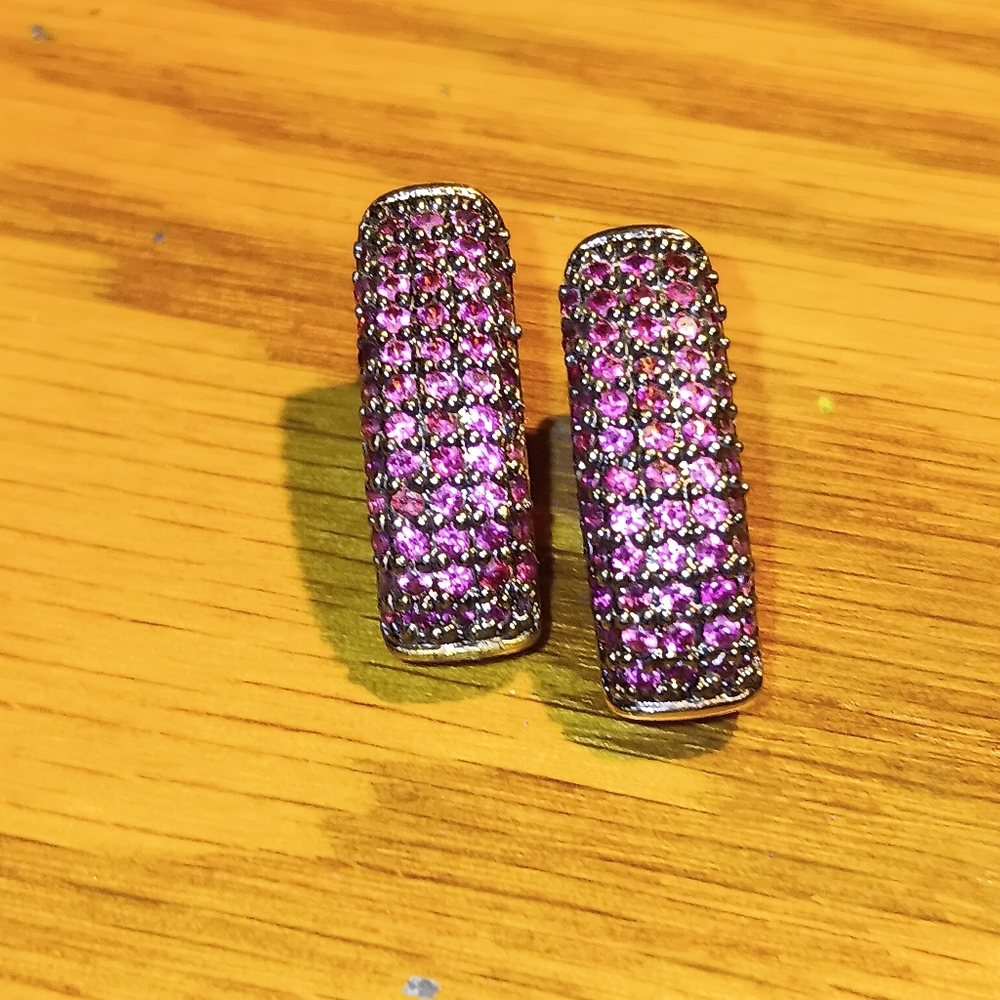 18k Over 925 Natural Pink Ruby Earrings - Picture 16 of 16